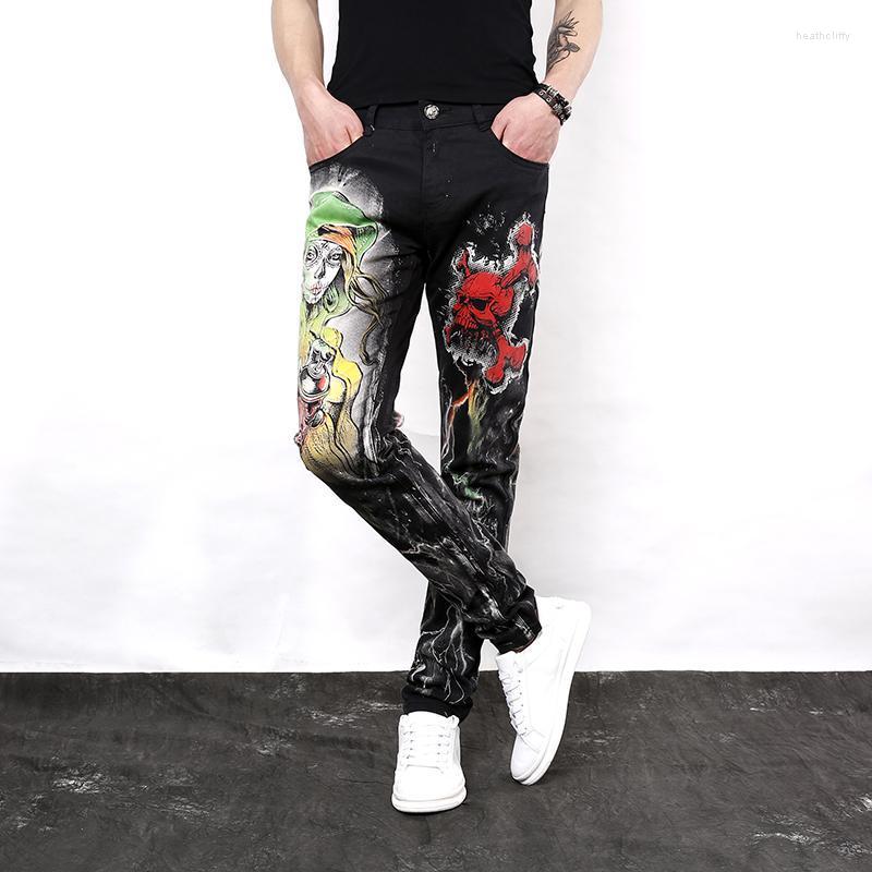 

Men's Jeans Dark Gothic Style Trend Slim Casual Straight Personality Colorful Skull Animal Print Graffiti Stretch PantsMen's Heat22, Same as pictures
