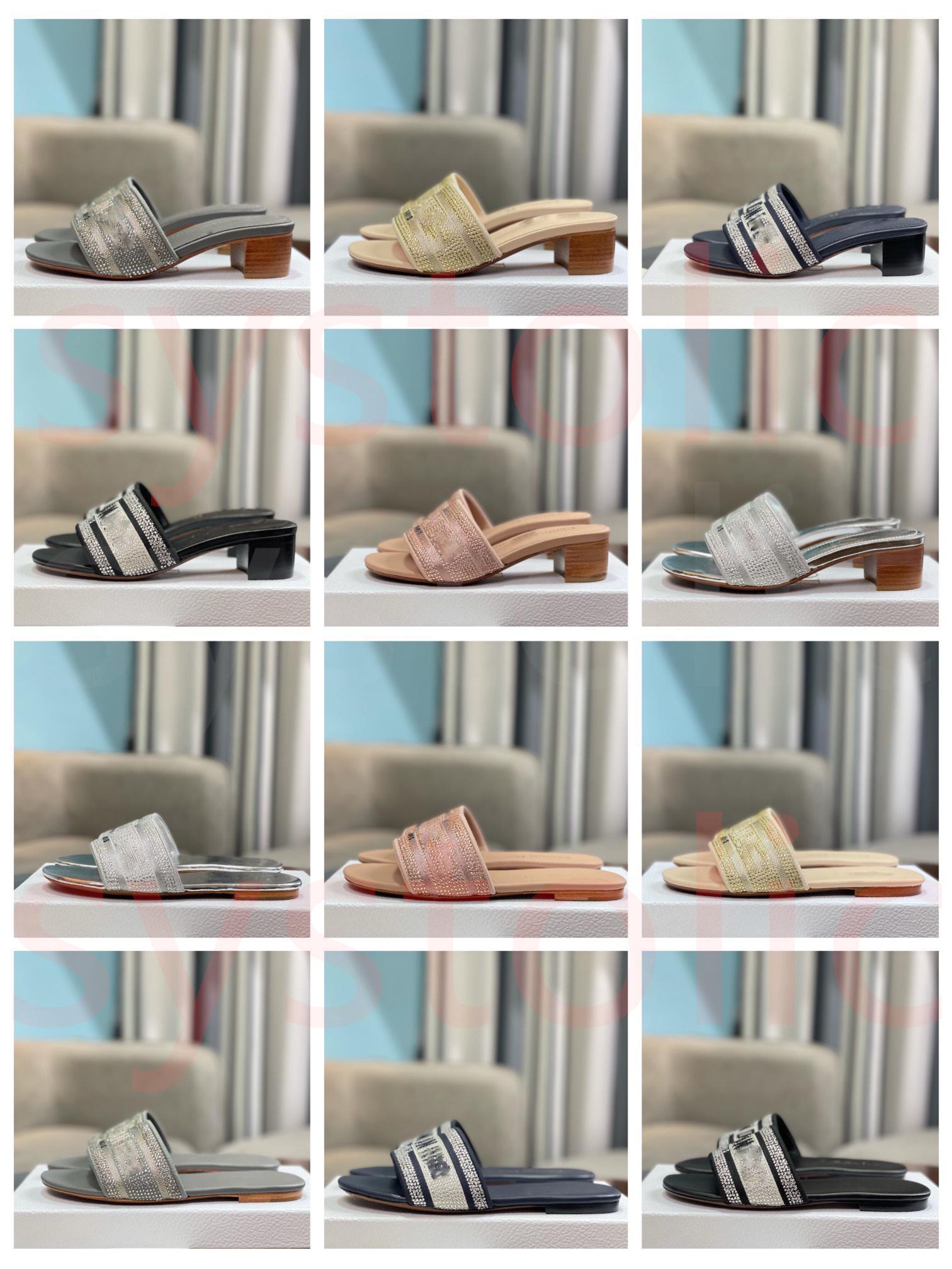 

Diamonds Paris Shoes Dway Slides Men Women Slippers Embroidery Floral Brocade Sandals Ladies Fahsion Summer Girls Beach Flip with Box 1Top