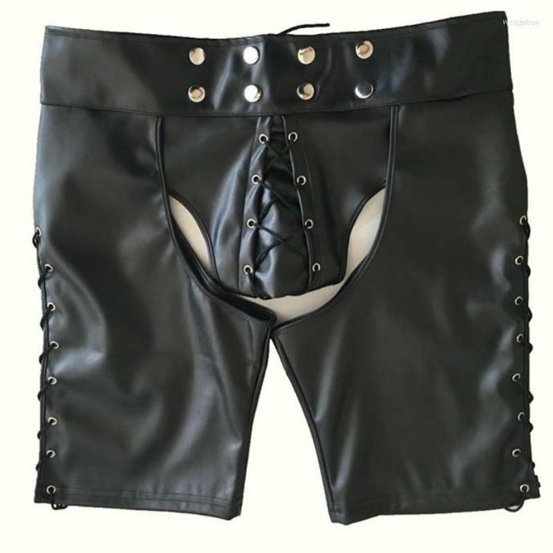 

Men's Shorts Men Sexy Black Faux Leather Boxer Elastic Stretchable Undershorts Erotic Plus Size S-XXLMen's