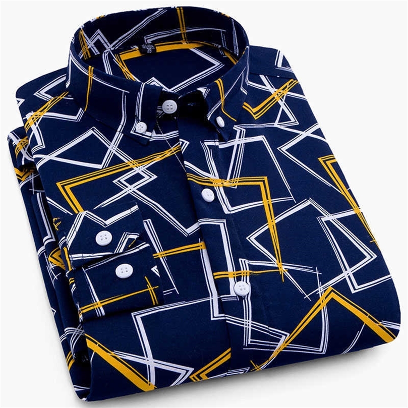 

Fashion Men's Casual Printed Shirts Long Sleeve Social Business Thin Clothes Lightweight Button-down Male Dress Shirt 210701, 8106