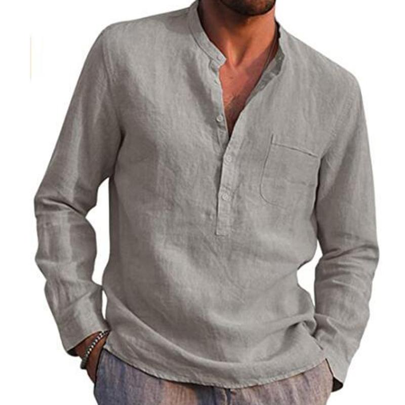 

Men's Casual Shirts Oversized -3XL Man Blouse 2022 Spring Summer Stand Collar Long Sleeve Sand Beach Blusas Tops WDC7149Men's Men'sMen's, Black