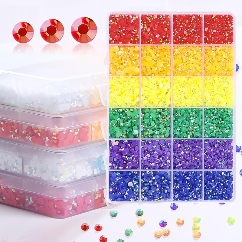 

Nail Art Decorations 19800Pcs 3/4/5mm Mix Color AB Pixie Stone Resin Part Rhinestones Box Kit 24Girds Round Flat Back Jelly Bulk GemNail