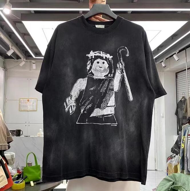 

Men's Plus Tees Washed print hand-painted short-sleeved T-shirt man, Black