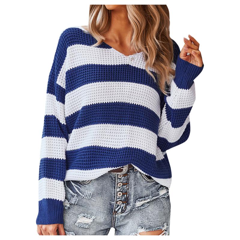 

Women' Sweaters Women' Fashion Top V-Neck Knit Solid Color Long Sleeve Striped Loose SweaterWomen, Khaki