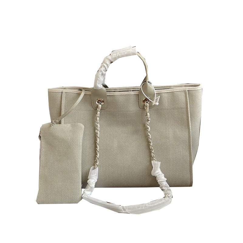 

2022Ss Deauville Clutch With Chain Beach Bags Canvas Large Capacity Top Handle Totes Embroidery Letter Simple Casual France Womens Designer Handbags 30x32CM, Box