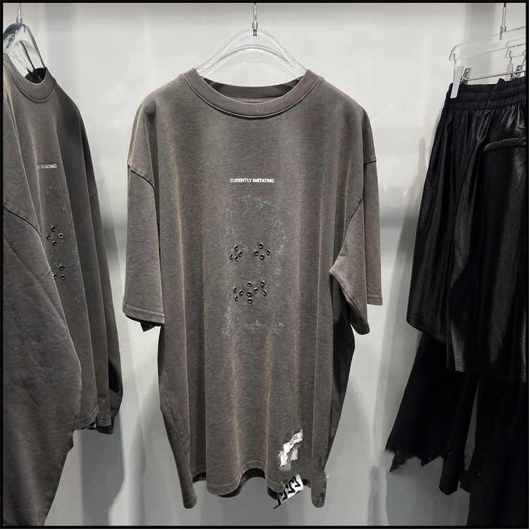 

T-Shirt Letter Print Short Sleeve Vintage Grey Loose T Shirts