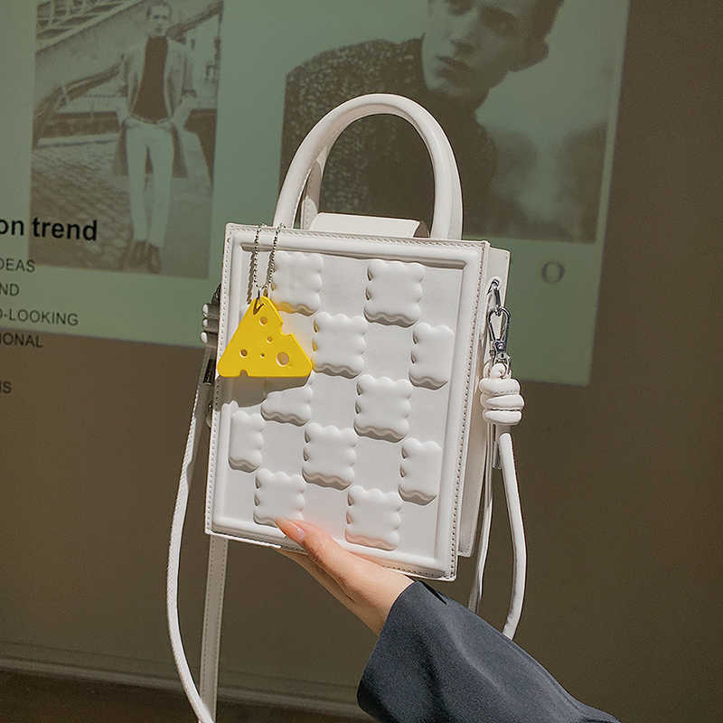 

Mentou family biscuit bag female 2022 new fashion simple solid color portable small square bag double shoulder belt single shoulder diagonal, Black