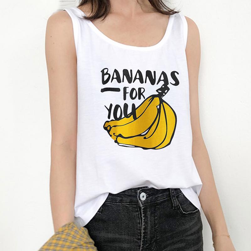 

Women' Tanks & Camis 2022 Summer Tops Femme Harajuku Loose Casual Funny Cute Banana Cartoon Female T-Shirt Sleeveless Camisole Women Tank V, White