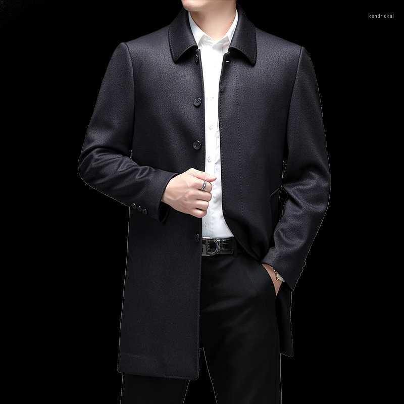 

Men's Wool & Blends Middle-aged And Elderly Jacket Thin Dad Spring Autumn Lapel Business Casual Coat Kend22, Black