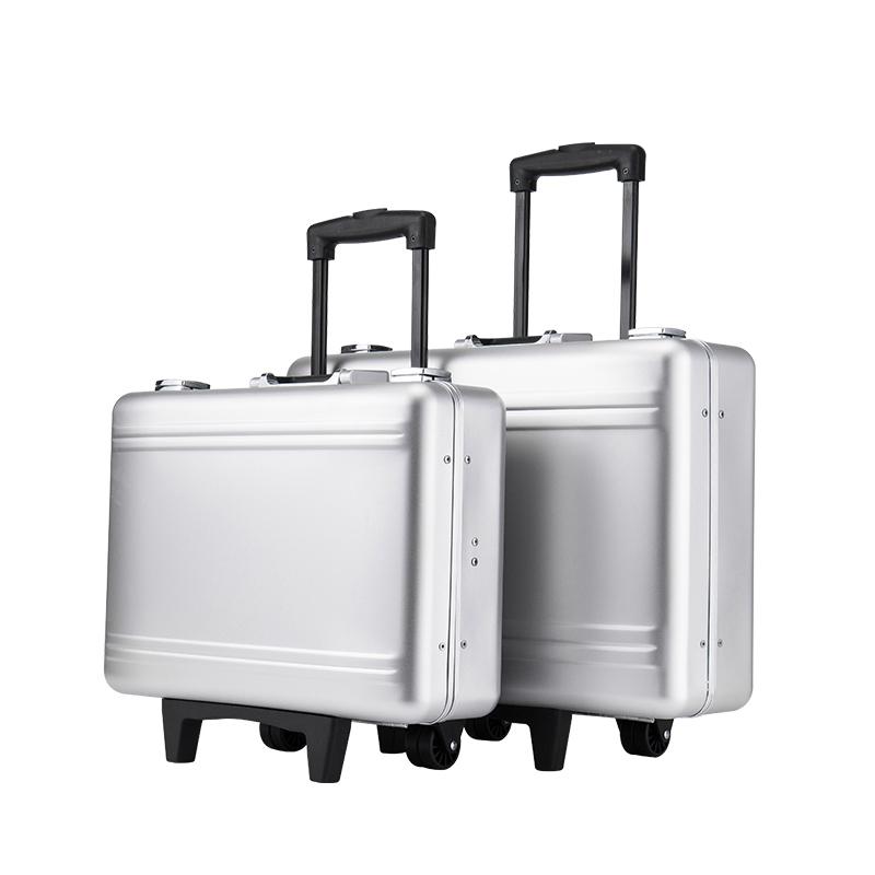 

Briefcases Mens Luxury Metal Briefcase Aluminium Magnesium Alloy Travel Case Password Lock Carry On With Wheels Trolley SuitcaseBriefcases, Silver