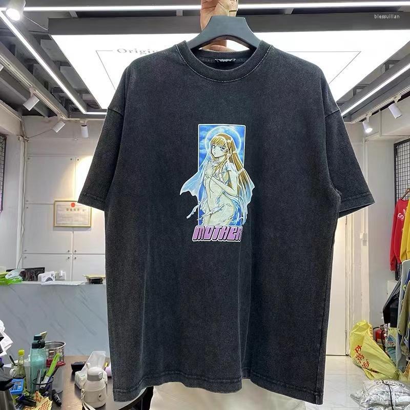 

Men's T-Shirts Casual Cartoon Print Heavy-duty Wash-colored Short-sleeved T-shirtMen's Bles22, Black