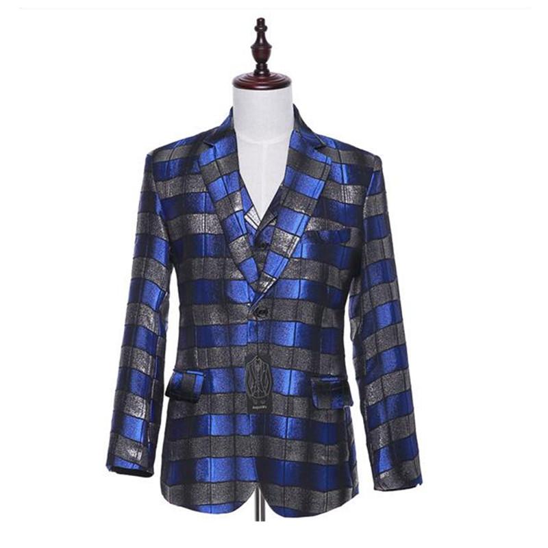 

Men's Suits & Blazers Arrival Mens Classic Slim Fit Wedding Formal Groom Tuxedos Royal Blue Plaid Fabric Custom Made Jacket+Pants+Vest