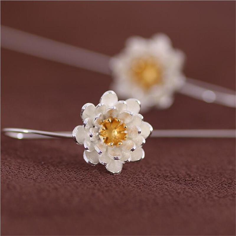 

Dangle & Chandelier Arrival Fashion Temperament Thai Craft Flowers Silver Plated Jewelry Ear Hook Lotus Personality Earrings E169Dangle