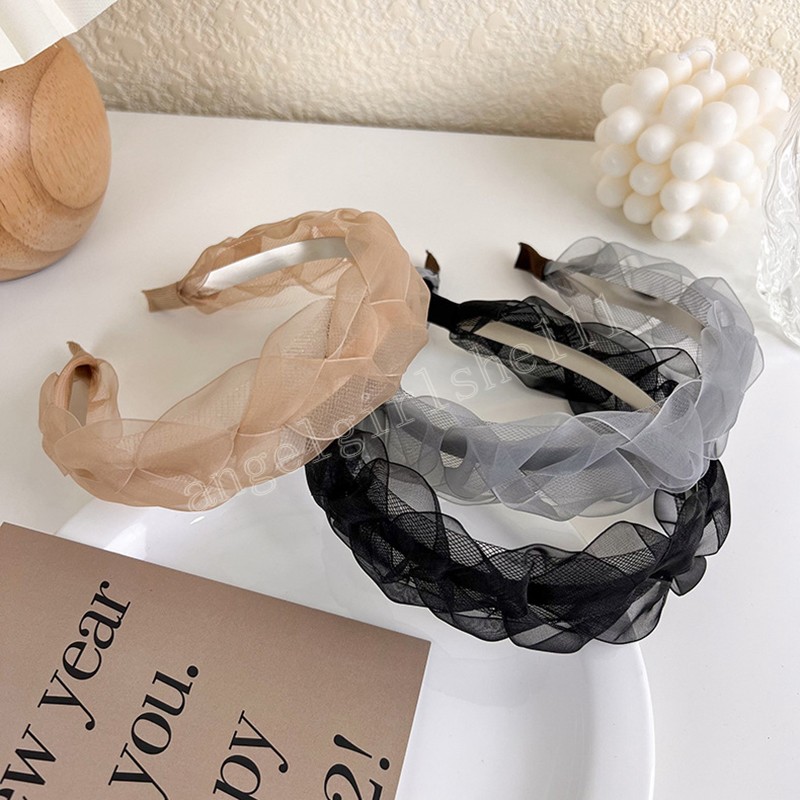 

Wash Face Wide Head Hoop Sweet Small Fresh Braid Woven Pure Color Mesh Twist Headband Casual Unique Headband, Mixed color