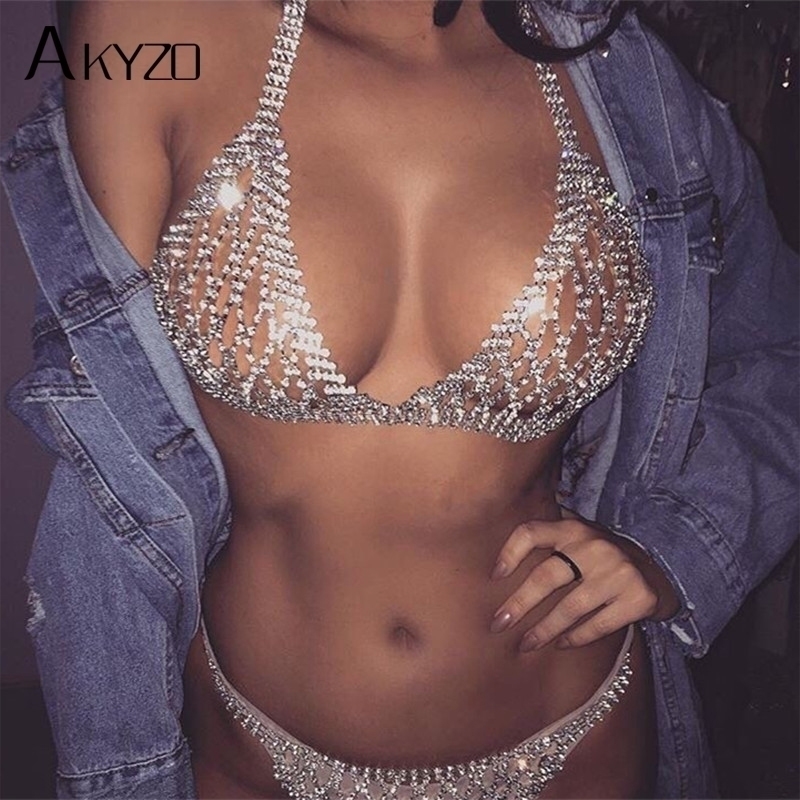 

AKYZO Summer Luxury Crop Top Shining Fashion Handmade Metal Adjustable Chains Backless Vest Sexy Beach Tank Tops Y200415, Silver bottoms