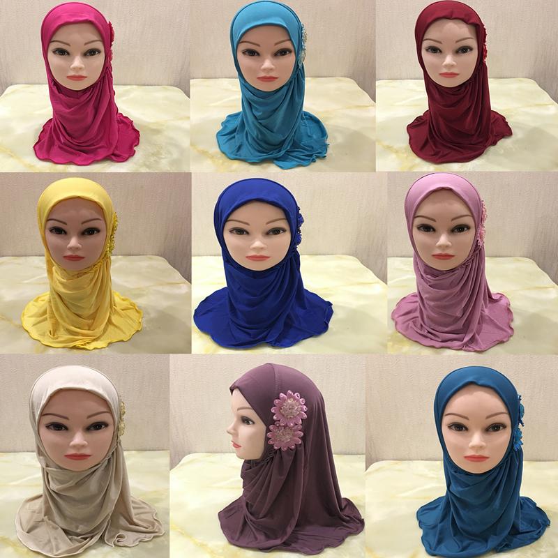 

Scarves Girl With Flower Headscarf Scarf Suitable For Muslim Children Aged 2-7 Years Old Islamic Two Big Shawl