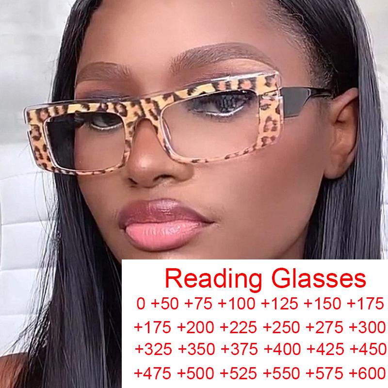 

Sunglasses Leopard Rectangle Anti Blue Light Reading Glasses Women Designer Fashion Vintage Square Eyeglasses Magnifier 0- 6.0Sunglasses SSu