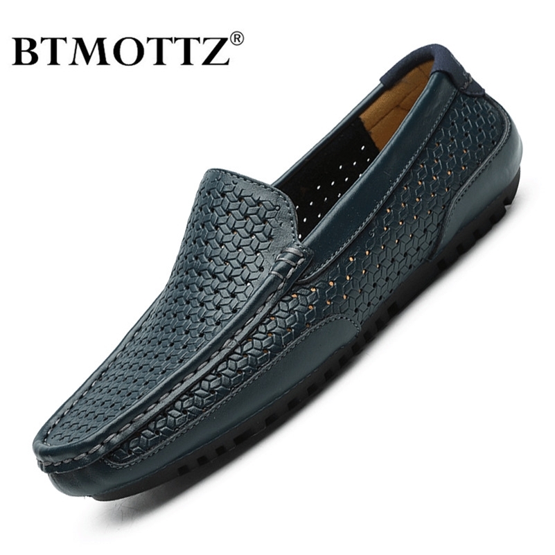

Men Casual Shoes Luxury Brand Summer Genuine Leather Mens Loafers Moccasins Hollow Out Breathable Slip on Driving BTMOTTZ 220614, Yellow