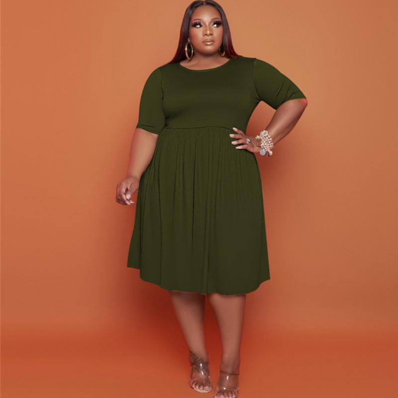 

Plus Size Dresses Sexy Dress Summer Fashion Round Neck Solid Color Big Swing Short Sleeved Midi Women 5xl Wholesale DropPlus, Black