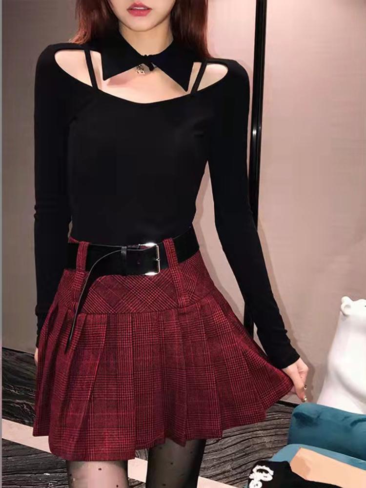 

Skirts Women High Waist Korean Casual Plaid Mini A-Line Short Ladies Harajuku Streetwear Belt Slim Pleated FemaleSkirts, Caomeiweihua
