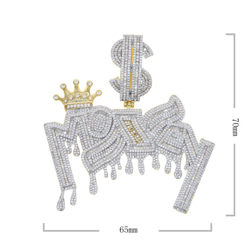 

Chains Iced Out Sparking Bling Cz Paved MONEY Letters Pendant Men Boy Crown Dollar Sign Charm Fashion Necklace Hip Hop JewelryChains