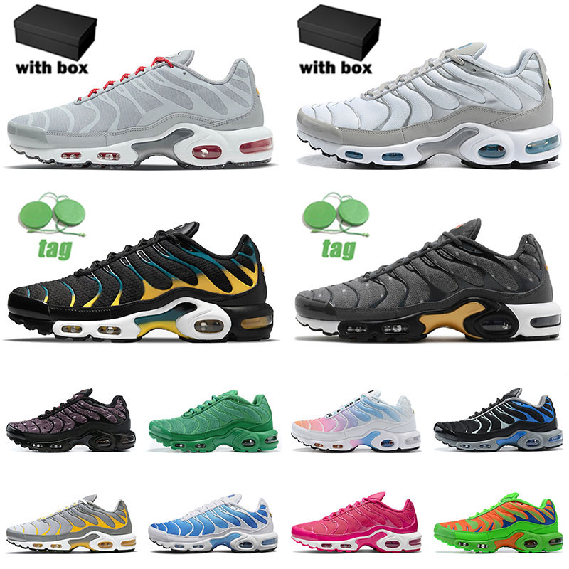 

with box tn plus for mens womens des chaussures running shoes 2022 hight quality tns grey adn red combo black orange green 3D White Net Clue Run Sneaker Designer Trainer, B42 40-46 all red