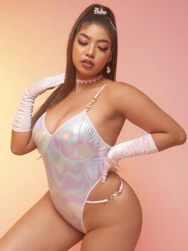 

Women's Plus Size Underwear Metallic Chain Linked Teddy Bodysuit R7El#Women's, Multicolor