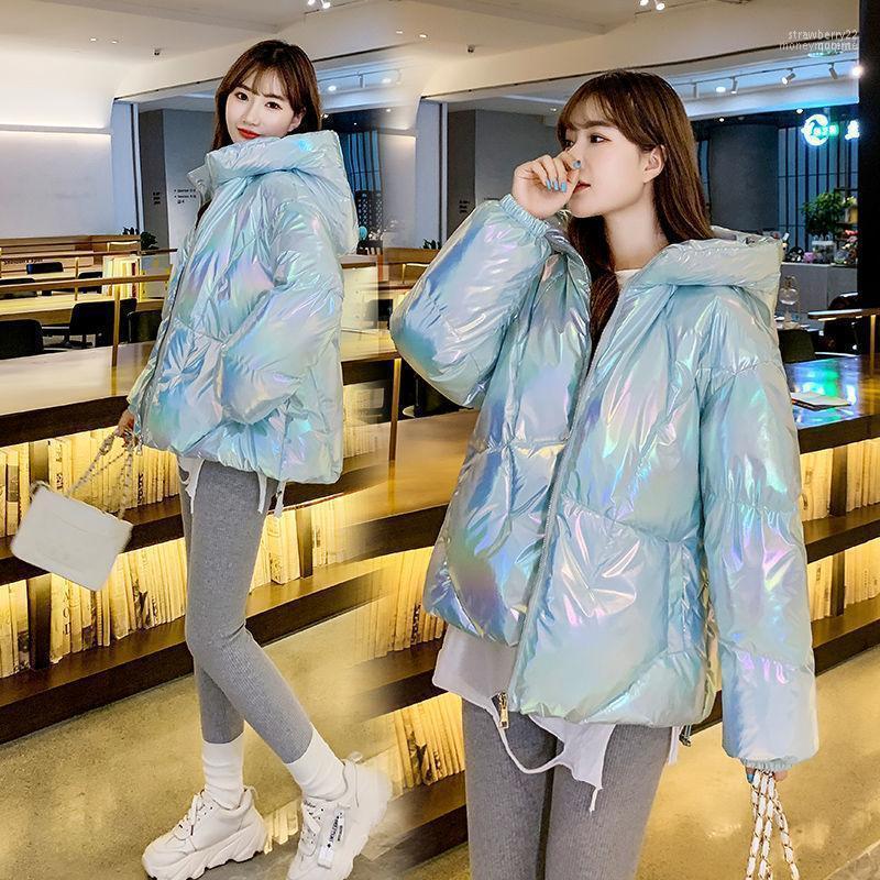 

Women' Down & Parkas Winter Pink Coats Vintage Fashion Hooded Harajuku Jacket Women Shinny Padded Cotton Coat Casual Kawaii Warm Outwears1, Blue