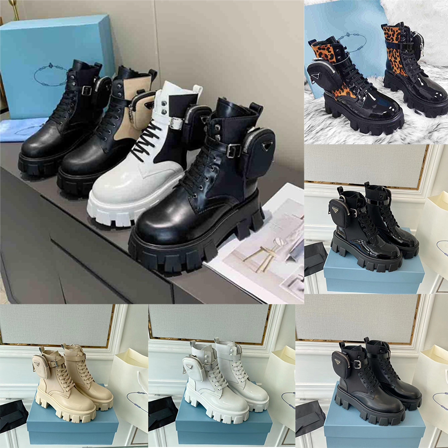 

Designer Rois Boots Monolith Boot With Bag Luxury Triangle Logo Martin Shoes Nylon Removable Pouch Bootie Military Inspired Combat Shoes Size 35-45