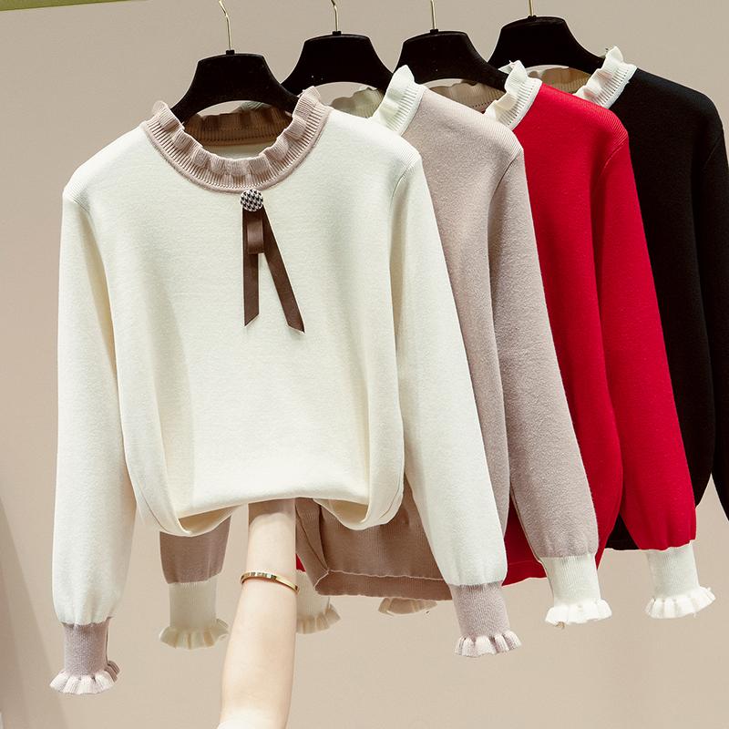 

Women's Sweaters Thickening Falbala Long Sleeve Knit Unlined Upper Garment To Render A Maiden Wind Restoring Ancient Ways Pullovers HanWomen, Black