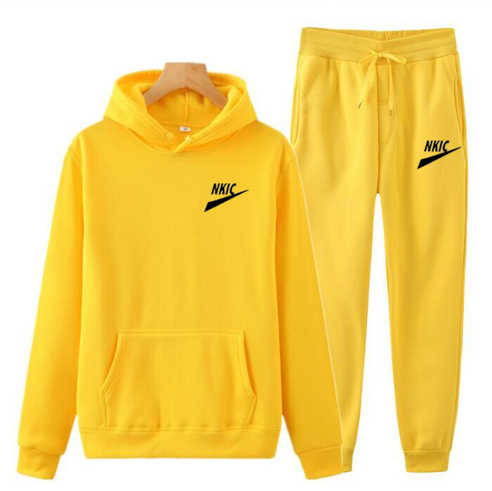 

Spring Autumn Casual Tracksuit Men Outfit Set Hoodies and Sweatpants Two Pieces Set Fashion Streetwear Brand LOGO Mens Sport Suit, Yellow