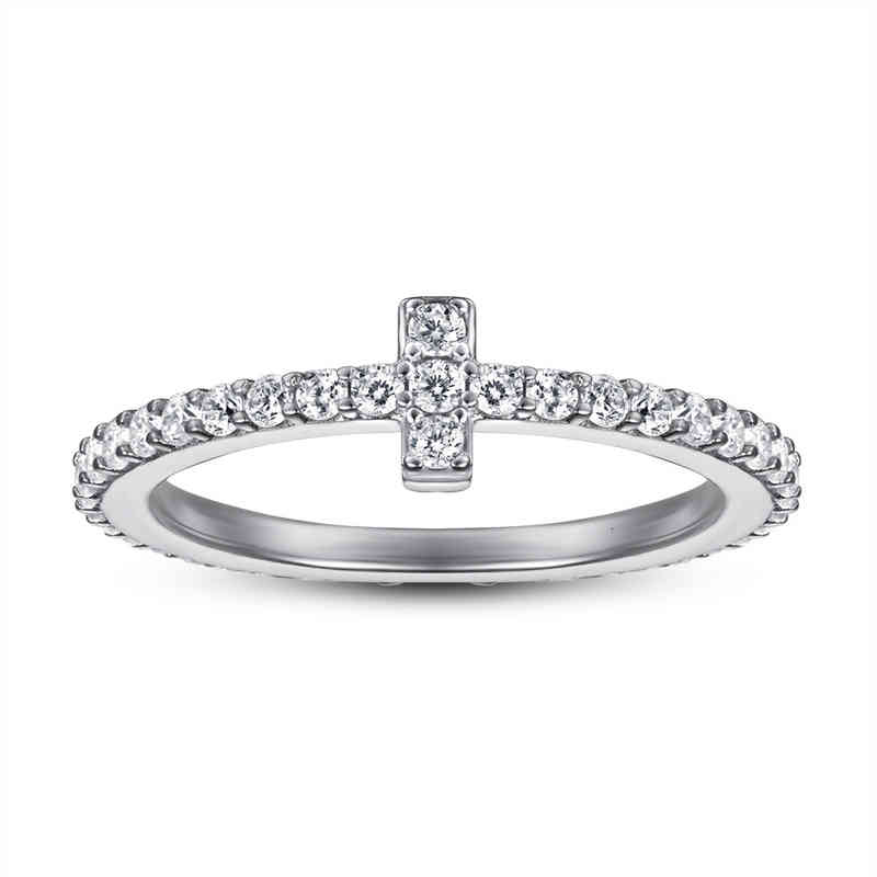 

Jewelry S925 Sterling Silver t-family ring for women Japan and South Korea simple T-shaped cross index finger full of diamonds