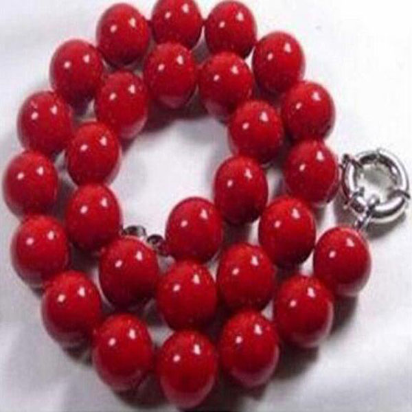 

Natural 10mm Red Sea Coral Gems Round Beads Necklace 18" AAA