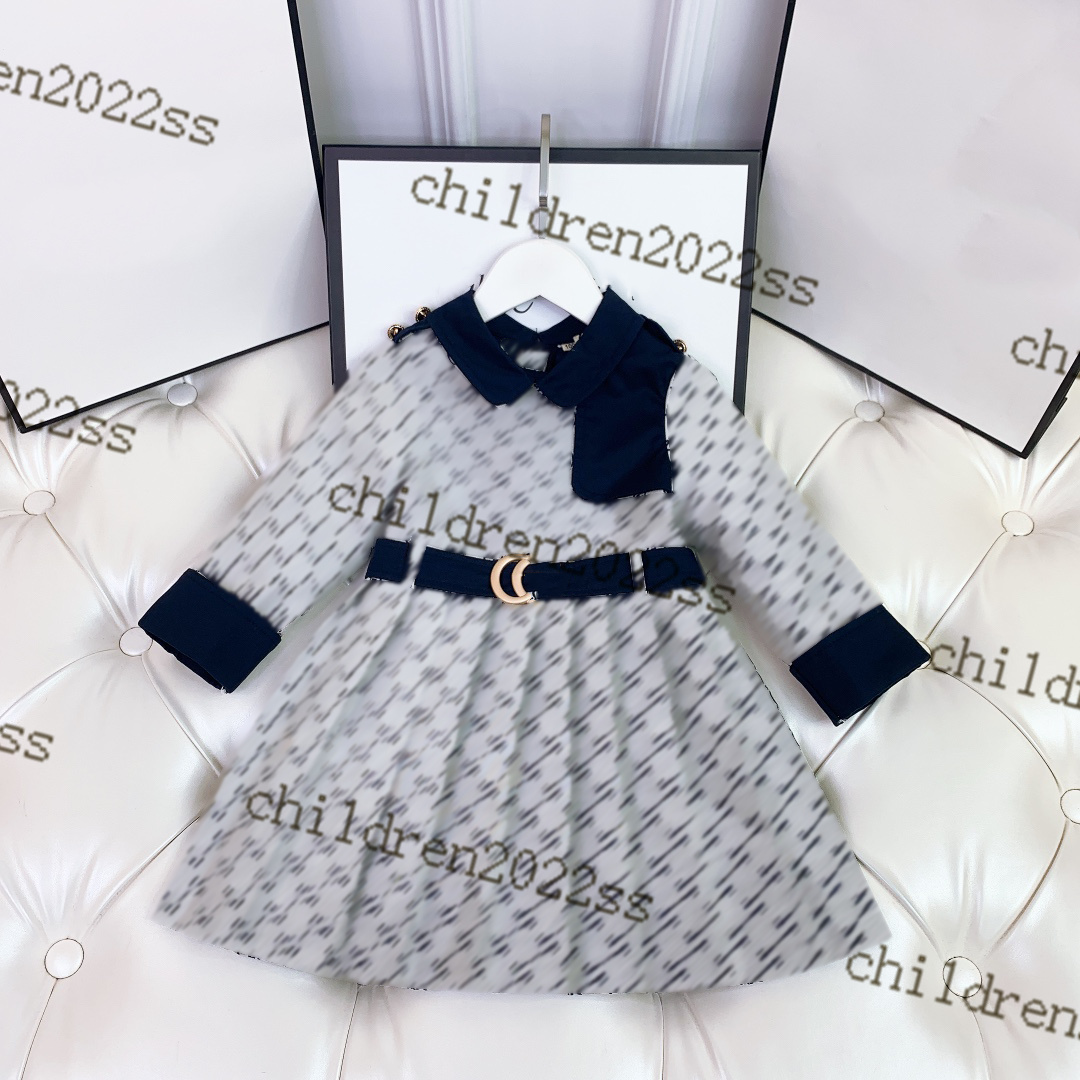 

newly designer dresses for girls long sleeve polo shirts dress with belts 2022 autumn cotton skirts, 1#