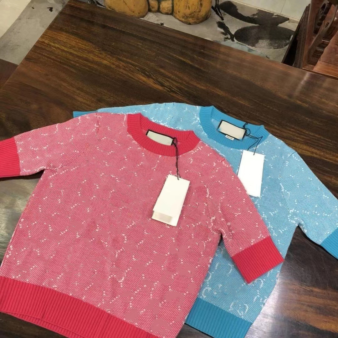 

Summer Women Top knittde Short Sleeve Tees Sweater Woman Crew neck Knit Ins Jacquard Style Trendy Letter Print Lady T-shirt High Quality knitting Asian size Shirts