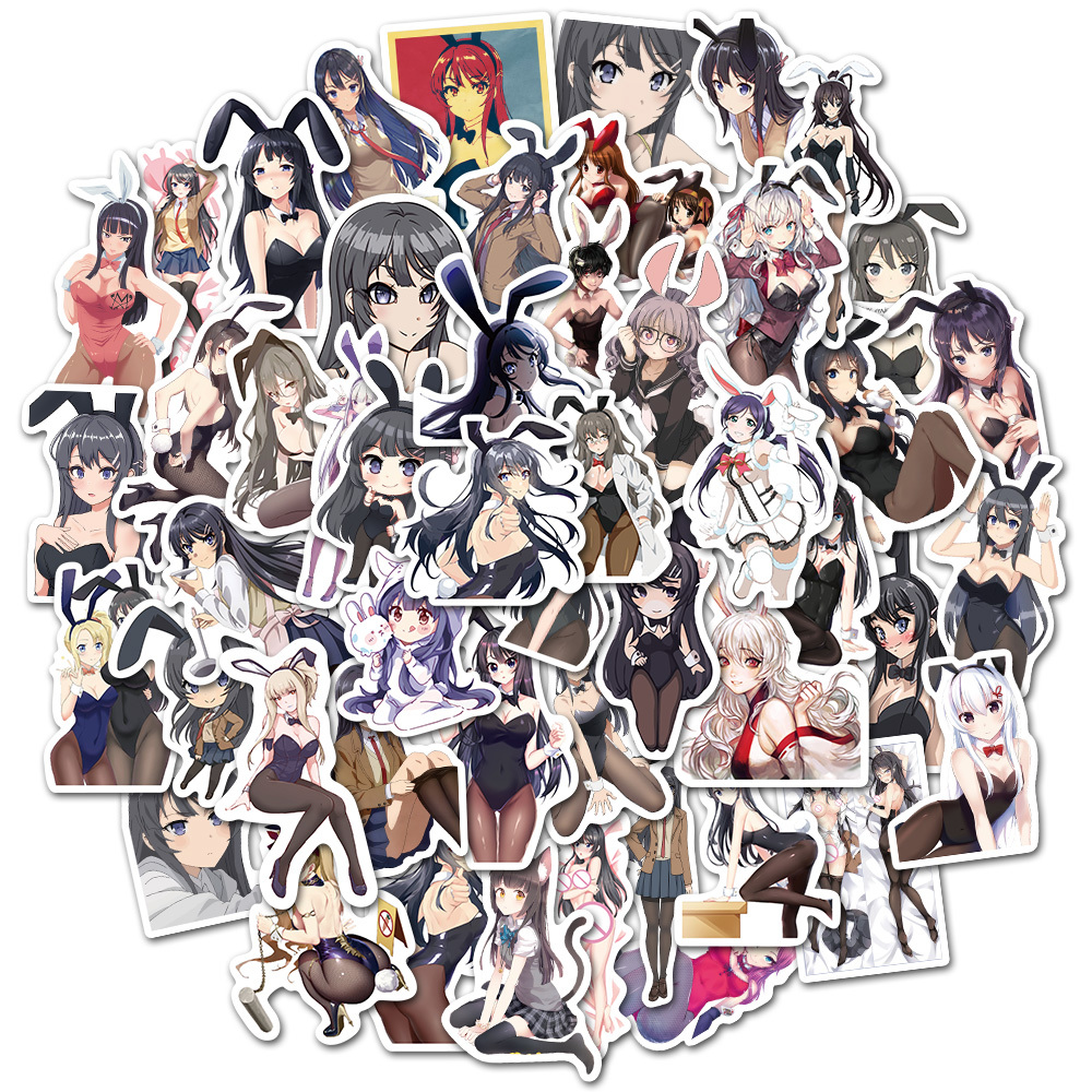 

Waterproof sticker 50Pcs Sexy Bunny Stickers Anime Hentai Waifu Pin-up Girls Collections Vinyl Decals for Laptop Car Motorcycle Wall Skateboard Car stickers, Black