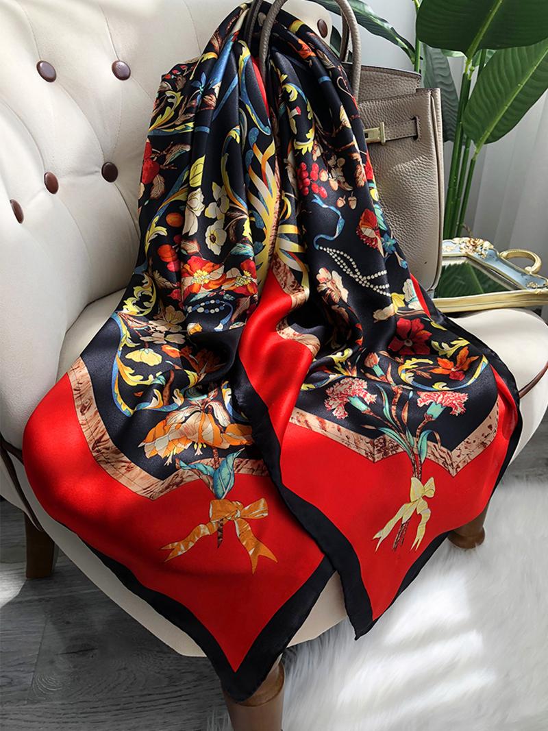

Scarves 2022 Spring Women Scarf Quality Shawl Silk Fashion Headscarf Beach Sunscreen Bag 90cm*90cm