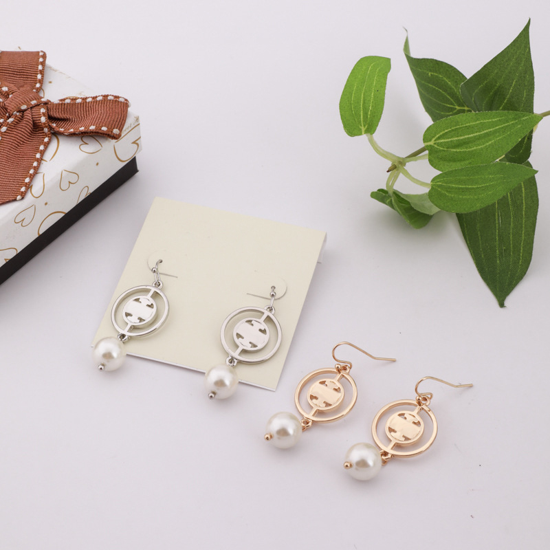 

Pearl Charm Ear Studs Gold Silver Hook Earrings