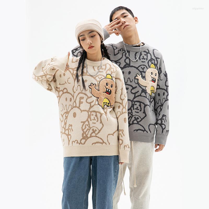 

Men's Sweaters Couple Color Matching Round Neck Knitted Sweater Japanese Fashion Loose Casual Pullover Men Korean Clothes Harajuku ClothingM, Beige