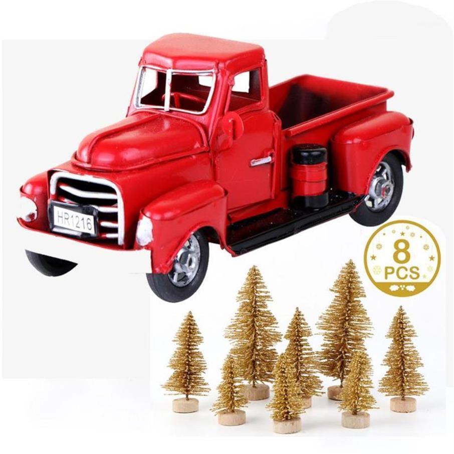 

Christmas Decorations Red Metal Truck And Mini Fake Pine Tree Decor Car Model Merry Table Decoration Year Gifts12699