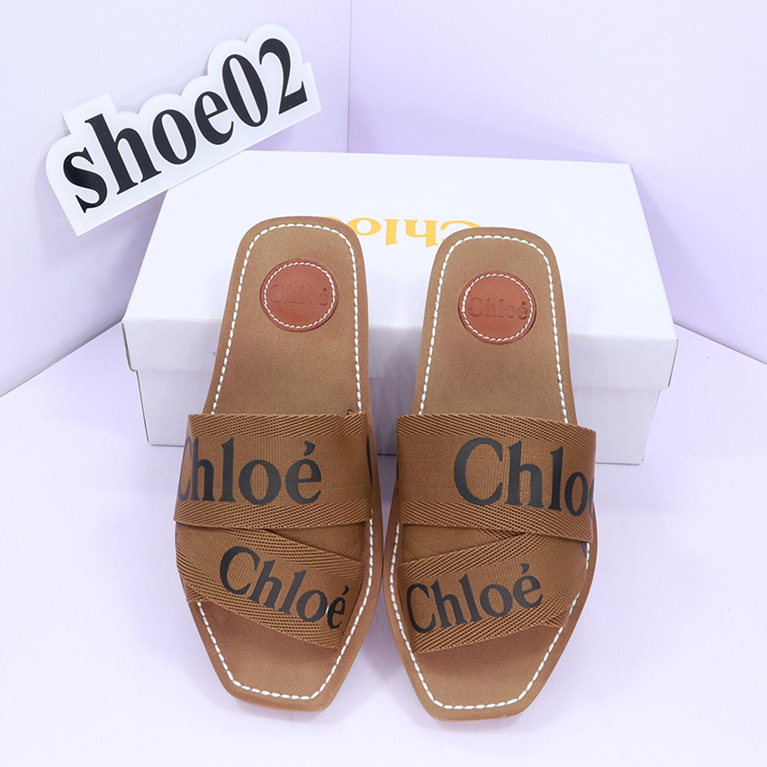 

Top Women Woody Mules Slippers Designer Canvas Cross Woven Sandals Summer Outdoor Peep Toe Casual Slipper Letter Stylist Shoes 009, Box