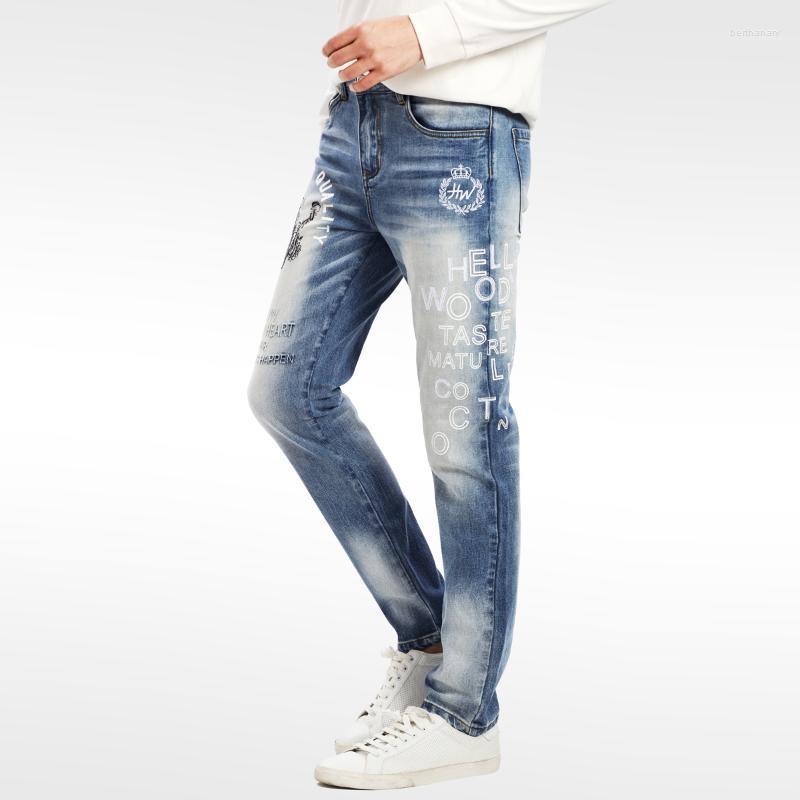 

Men's Jeans Hellen&Woody French Luxury Men'S Slim-Fit Embroidered Print Washed Blue Straight Trousers 8232141120Men's Bert22