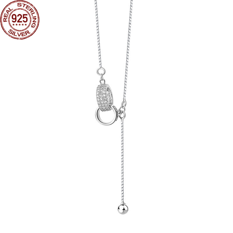 

S925 Silver Necklace Female Korean Simple Tassel Small Round Bead Double Ring Z
