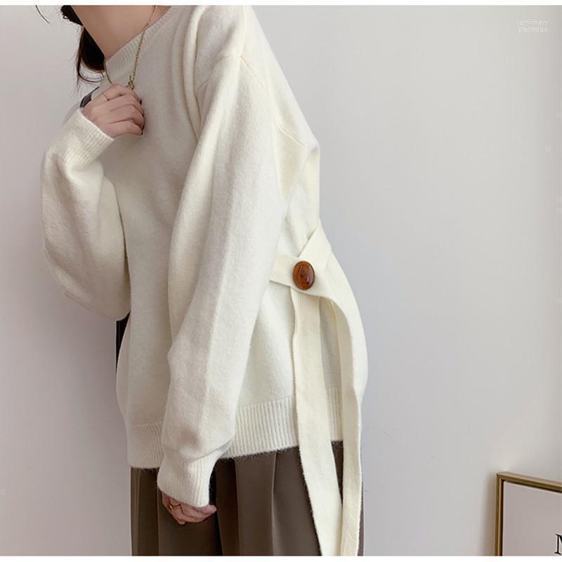 

Women's Sweaters Alien Kitty 2022 Autumn Women Knitted Loose Lace Up Concise O-neck Female Pullovers Tops Elegant Casual All Match Jemi22, Blue