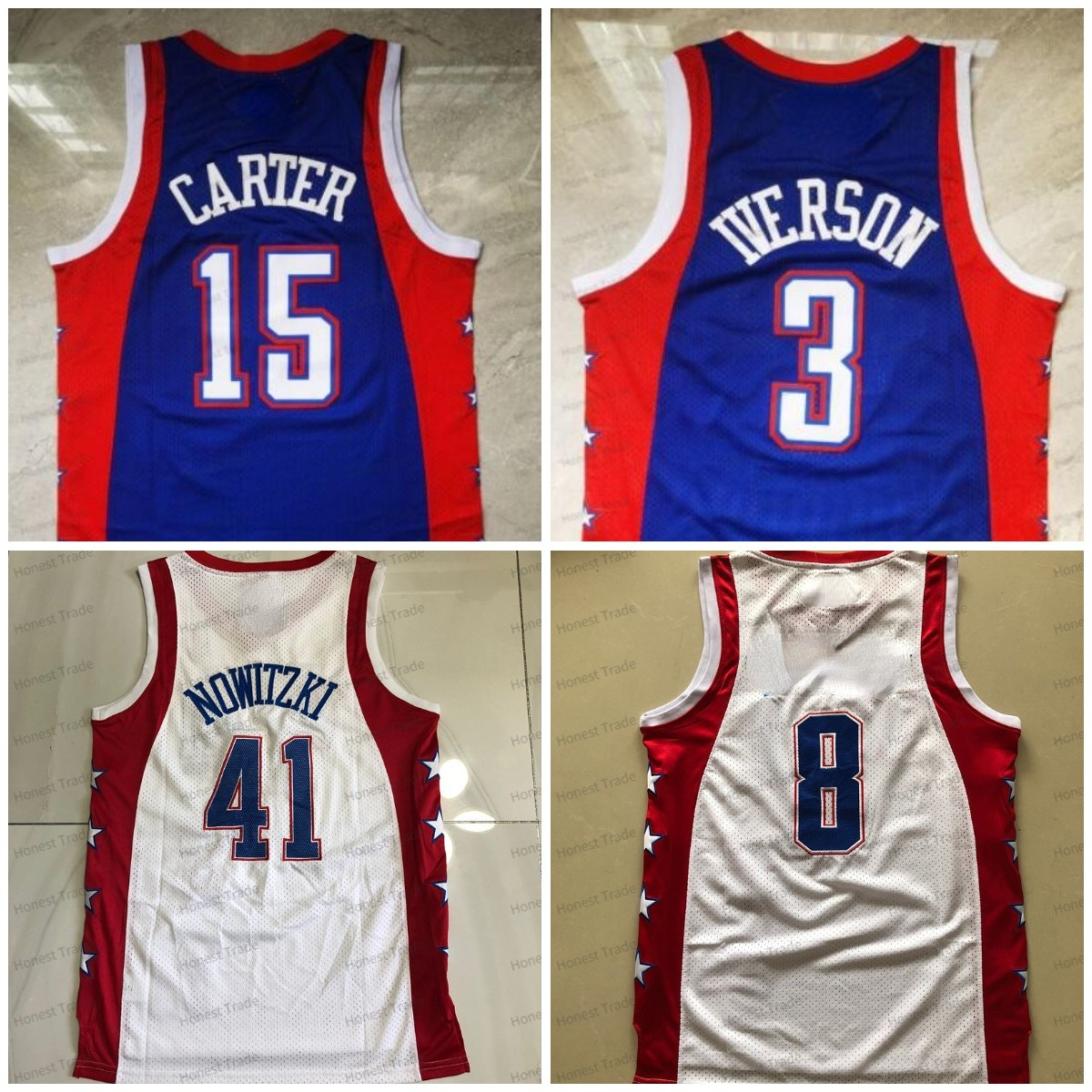 Retro 2004 All 3 Allen Iverson Men Basketball Jersey Dirk Nowitzki Blue Vince Carter 8 Red Mens Jerseys Stitched High Quality Vintage Uniforms Th