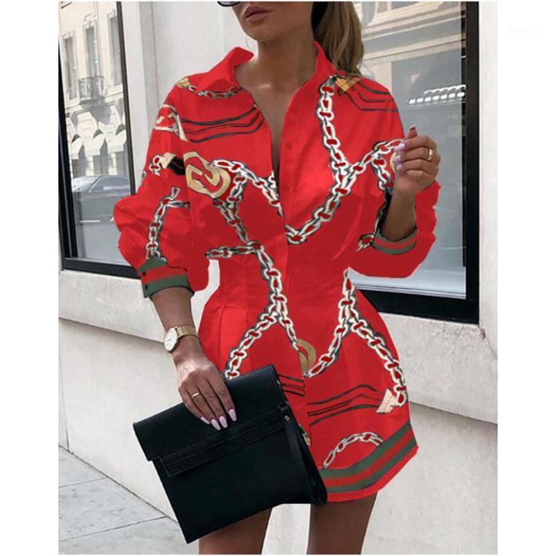 

Ladies Shirt Temperament Printing Waist 2022 Autumn Fashion Lantern Sleeve Lapel Button Casual Top Polyester Clothes Women' Blouses, Black
