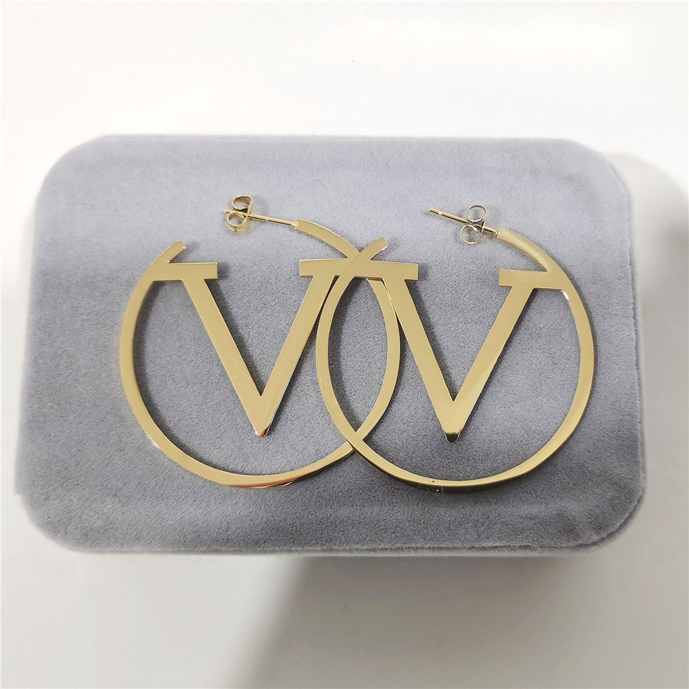 

5.2CM Top Quality Luxury Brand Designer Women Fashion Stud Stainless Steel Lover Gifts Hollow V Letter Engagement Earrings Wholesale