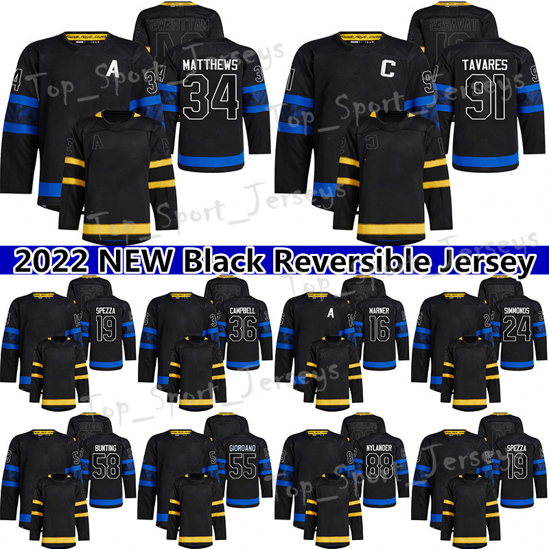 AD hockey jersey Alternate Reversible Black 34 Auston Matthews 91 John Tavares 16 Mitchell Marner 88 Nylander 55 Mark Giordano show logo on the f