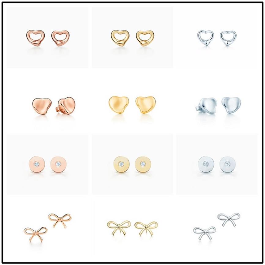 

TIFF 100% 925 Silver Heart Shaped Bow Stud Earrings Fashion Ladies Jewelry Luxury Brand Designer Ladies Gift Whole250H