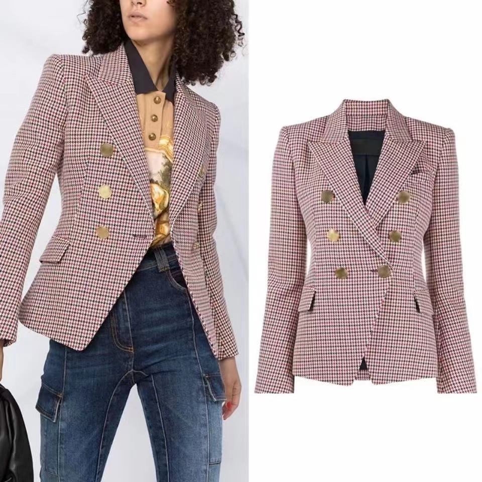 

B060 Womens designer Suits Blazers Tide Brand High-Quality Retro Fashion designer Grid Series Jacket Lion Double-Breasted Slim Plus Size Women's Clothing, Lavender